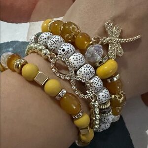Gold and Yellow Beaded Bracelet Set